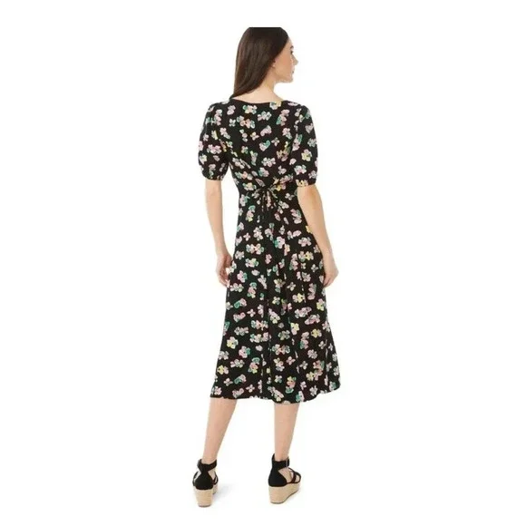 NWT Scoop Black Floral Button Front Midi Dress Size M - Picture 2 of 16
